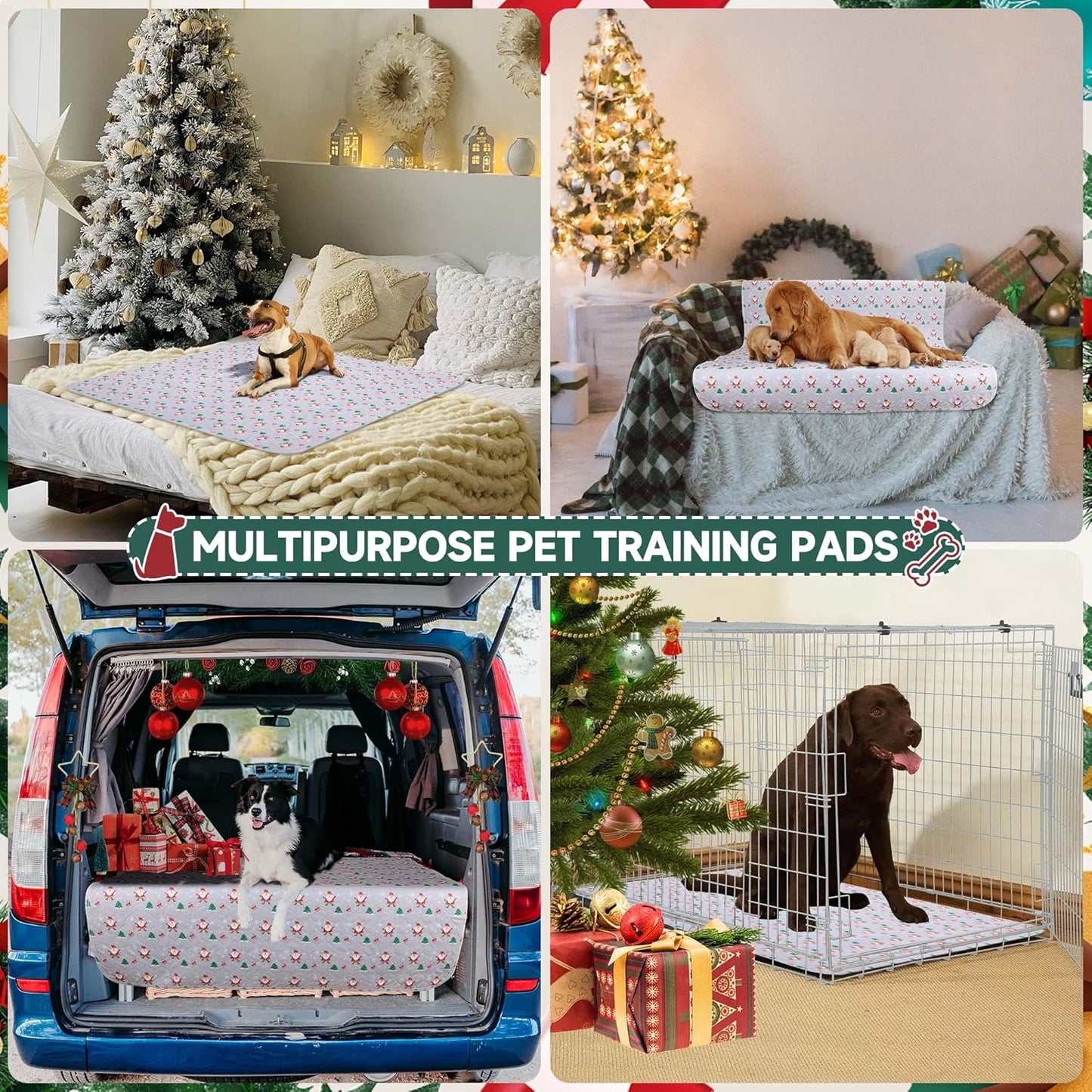 Aitmexcn Christmas Washable Pee Pad for Dogs, 2PCS 31x36in Xmas Super Absorbent Reusable Puppy Pads Pet Training Pads, Waterproof mats for Playpen, Crate, Whelping Box, Potty Training
