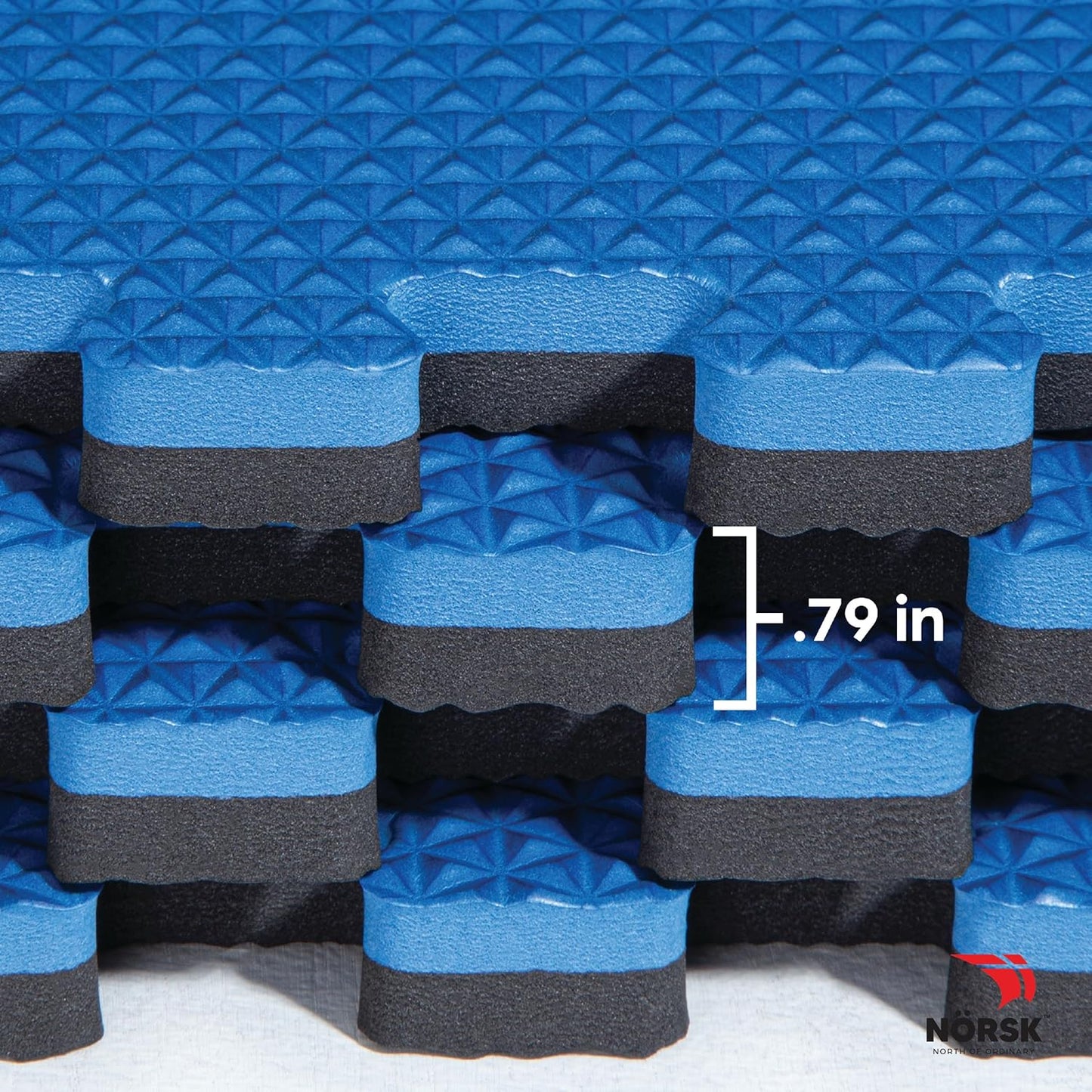 Norsk Reversible Gym Exercise Mats 3/4" Thick EVA Interlocking Foam Tiles, Perfect Gym Flooring for Home Gym,12 Tiles & 24 Trim Pieces, 48 Sq. Ft. Reversible, Dazzling Blue/Black