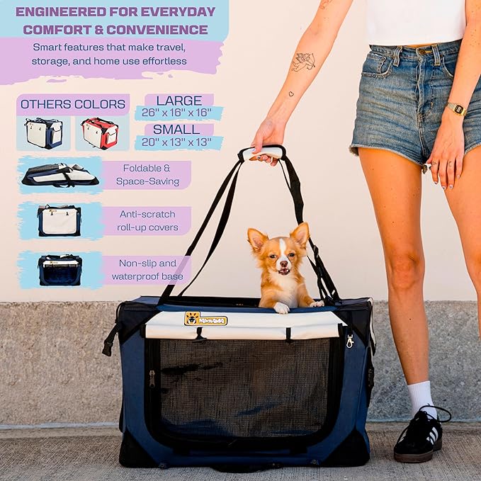 Extra Large Dog Cat Puppy Carrier 24"x16"x16" Foldable Soft Sided Travel Crate Portable Pet Kennel With Cushion Reduces Anxiety Saves Space Easy Vet Visits Secure Triple Entry Mesh Lightweight Durable