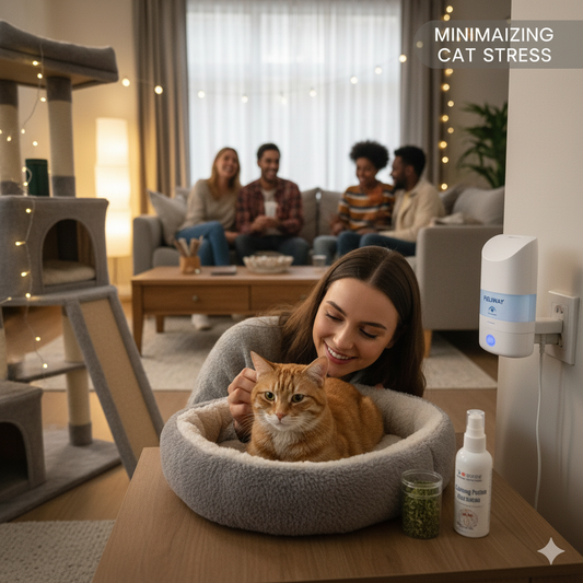Tips for Minimizing Cat Stress from Unfamiliar Guests & Environmental Changes: Utilizing Calming Products