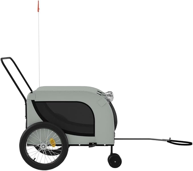 Tidyard Pet Bike Trailer Gray and Black Oxford Fabric and Iron Pet Bicycle Carrier, Animal Bike Stroller for Cat, Puppy, Dog, Outdoor, Travel Style A