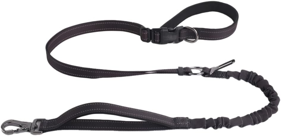 Hands Free Dog Leash for Large Medium Dogs Heavy Duty Bungee Reflective Adjustable Waist Leashes for Walking Running with Car Buckle 4-6FT (Black)