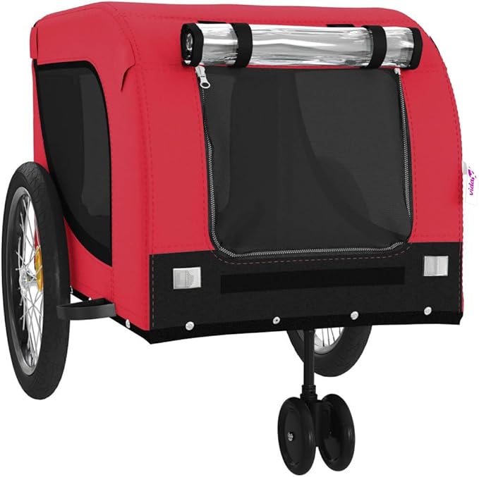 Tidyard Pet Bike Trailer Red and Black Oxford Fabric and Iron Pet Bicycle Carrier, Animal Bike Stroller for Cat, Puppy, Dog, Outdoor, Travel Style B