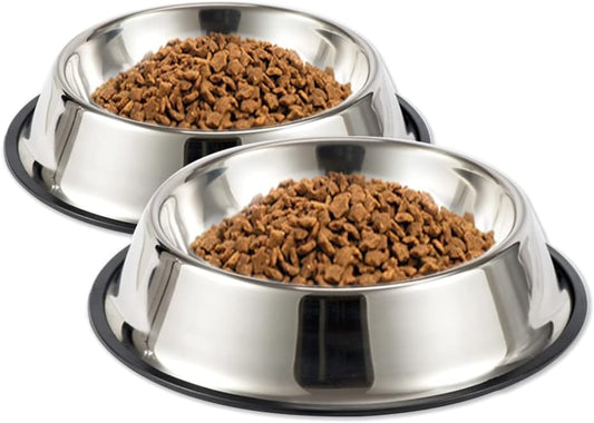 Stainless Steel Dog Bowls, 1.5 Cup/12oz Cat Bowl Water and Food with Rubber Base, Pet Bowls for Small Dogs, Cats, Puppy, Rabbit and Kitten, 2Pack
