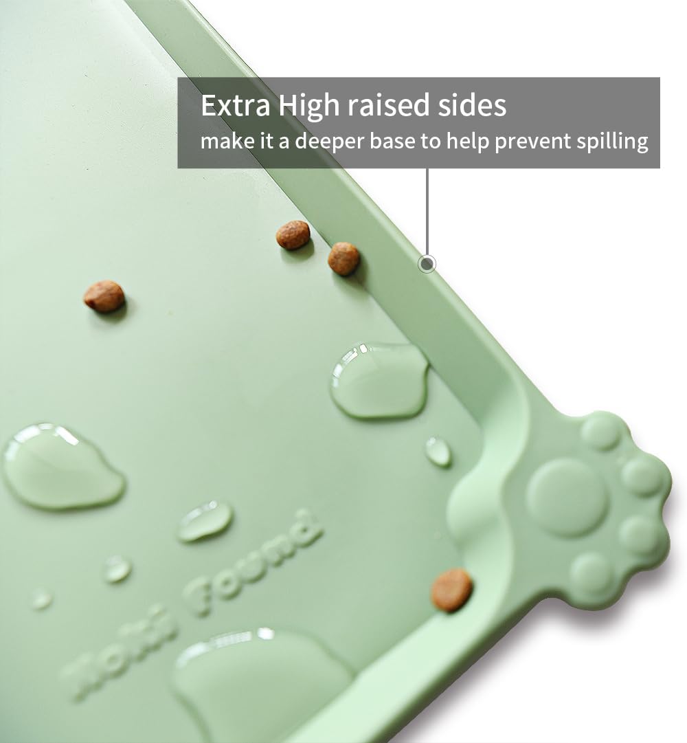 Hoki Found Large Silicone Pet Food Mats Tray - Non Slip Dog Cat Bowl Mats Placemat - Pet Feeding Mat - Waterproof Dog Cat Food Mats -Pet Water Mats for Floors - Jade