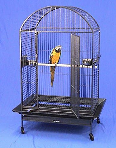 XX Large DomeTop Wrought Iron Bird Parrot Cage, 40"x30"x66.5"H, 6mm Extra Strong Wire (Black Vein)