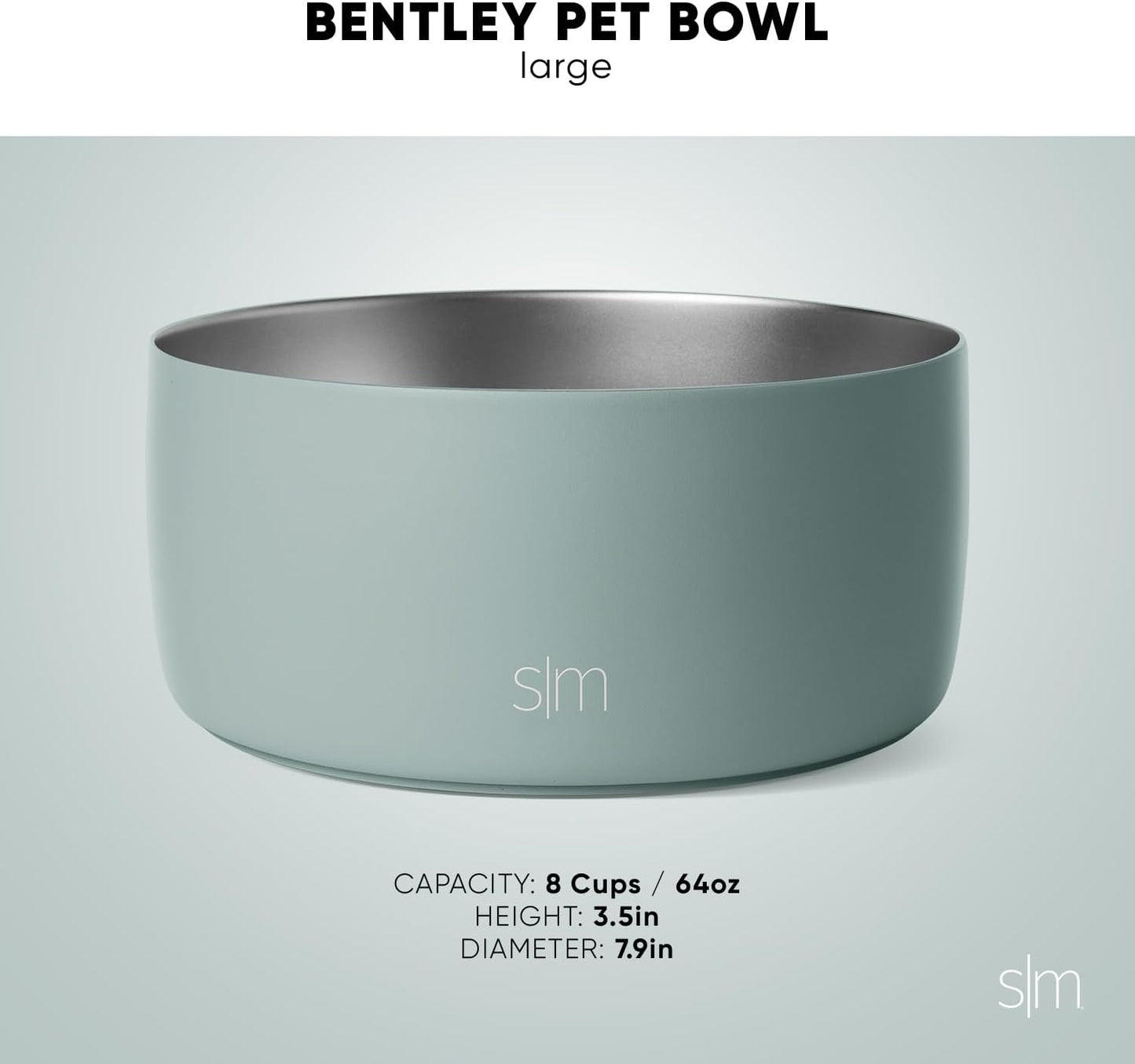 Simple Modern Stainless Steel Pet Water Bowl for Dogs & Cats | Reusable Insulated Stainless Steel Food Bowls for Dog Cat | No Tip No Slip BPA Free | Bentley Collection | Large (64oz) | Deep Ocean