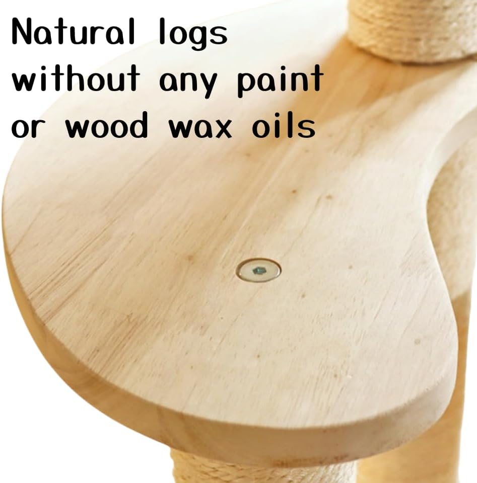 Modern Wood Rattan Cat Tree for Large Cats, Luxury Multi-Level Oak Solid Wood Cat Trees Towers，w/3 Weaving Cat Nests & Washable Cushions, Sisal Scratching Posts, for Indoor Large Cats-No paint/wax oil