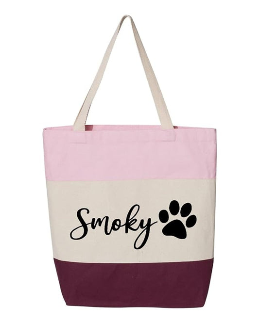 Custom Dog Tote Bag Personalized Dog Mom Gift Dog Toys Totes Pet Gift Custom Pet Bag Gift For Dog Mom Dog Lover Bag (15"L x 15"H x 3"D, Tri-Color Pink)