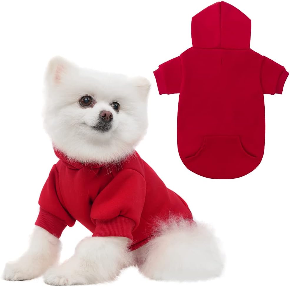 KOOLTAIL Basic Dog Hoodie - Soft and Warm Dog Hoodie Sweater with Leash Hole and Pocket, Dog Winter Coat, Cold Weather Clothes Sweatshirt for Small Medium Large Dogs Puppy Cat Boys Girls Red XS