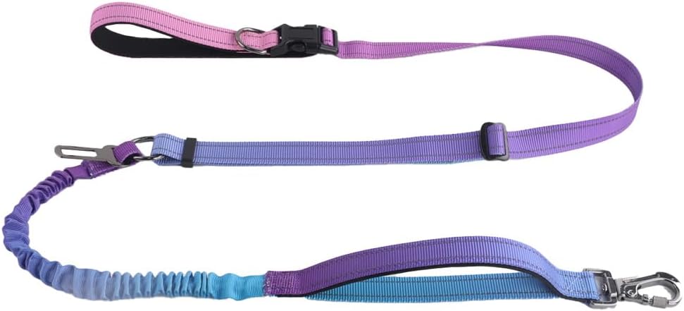 Hands Free Dog Leash for Large Medium Dogs Heavy Duty Bungee Reflective Adjustable Waist Leashes for Walking Running with Car Buckle 4-6FT (Purple)