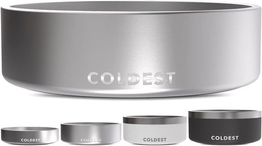 Coldest Dog Bowl - Anti Rust Metal, Non Slip, 3 Layers Insulated Stainless Steel Dog Bowls - Spill Proof & Heavy Duty - Water Bowl for Dogs, Cats, Dish Washer Safe (42 oz, Polished Stainless Steel)