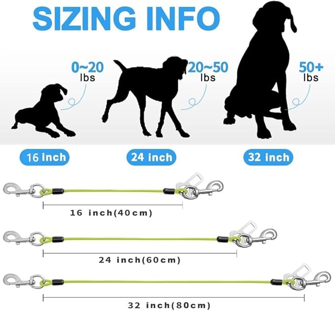 Dog Seat Belt Harness for Car,Dog Seatbelt of Coated Wire Leash Safety Restraint,No Chew Tether Cable Vehicle,Double Clips & Latch(Green, 16 inch/40 CM)