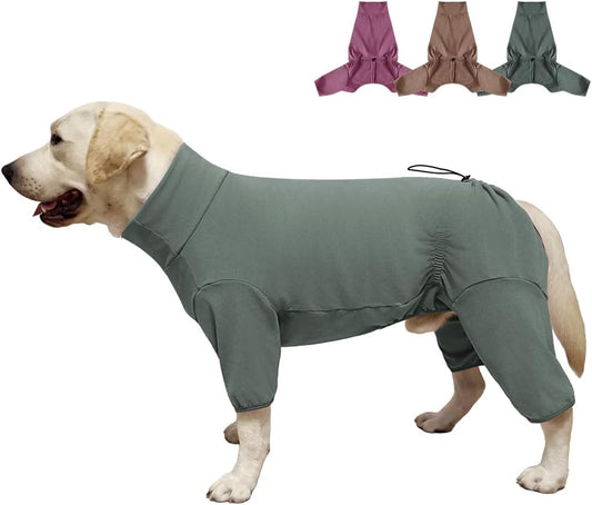 Dog Pyjamas PJS Sweater Clothes and Home Clothing Suitable for Large to Giant Breeds of Dogs, Dog Surgery Recovery Suit, Extra-Large Stretch Fabric, Four-Legged (Thickened Green, 6XL)