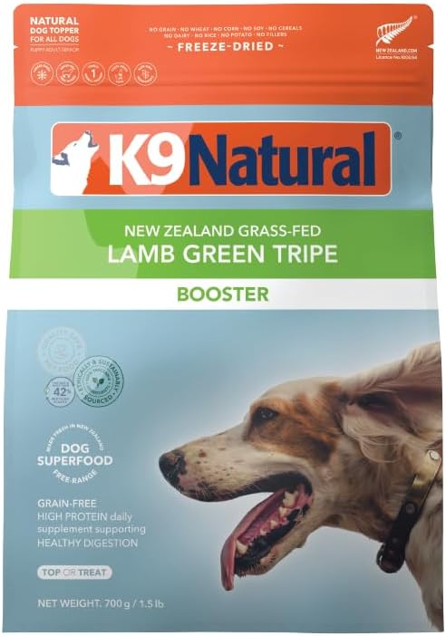 K9 Naturals Freeze Dried Dog Food Topper with Verified Ingredients, Organ Meat Blend for Digestive Support, Human-Grade Freeze Dried Puppy Food & Dog Topping, Lamb Green Tripe, 1.5oz