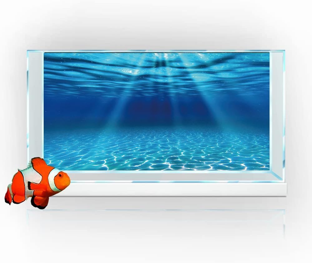 Natural Undersea Aquarium Background, Underwater Ocean Sunlight Fish Tank Background 24X12IN with 8 EVA Double-Sided Tape