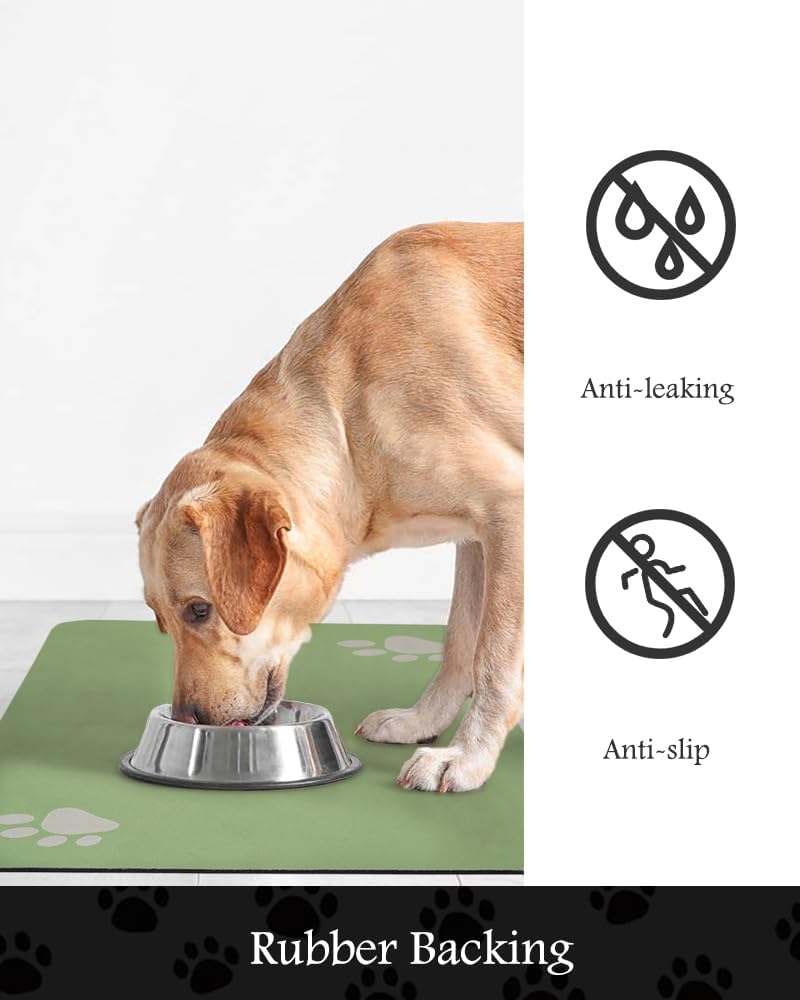 Pet Feeding Mat-Absorbent Dog Mat for Food and Water Bowl-No Stains Quick Dry Water Dispenser Mat-Dog Accessories Pet Supplies-Bowl for Messy Drinkers（Green,23"x34"