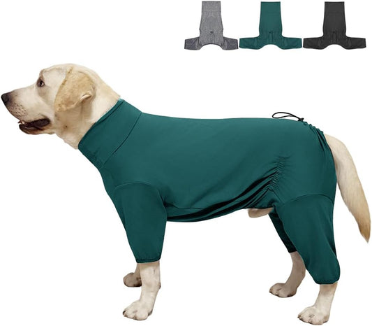 Dog Pyjamas PJS Sweater Clothes and Home Clothing Suitable for Medium to Large Breeds of Dogs, Dog Neutering Suits, Extra-Large Stretch Fabric, Four-Legged Clothes (Thin Dark Green, 4XL)