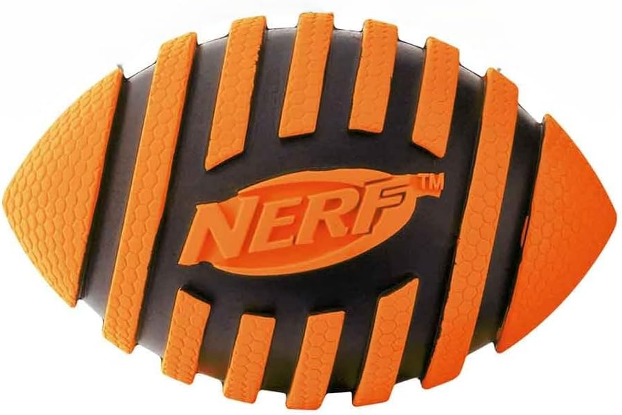 Nerf Dog Spiral Squeak Football Outdoor Dog Toy, 5 Inch Dog Football Squeaking Toy for Medium and Large Breeds, Orange