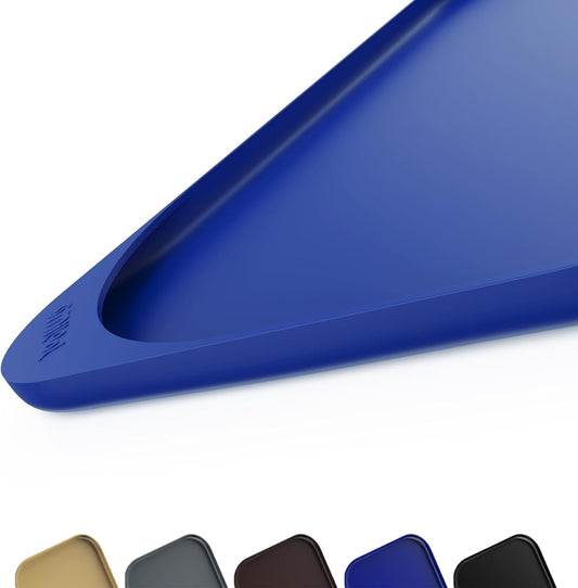 Silicone Pet Feeding Mat with Raised Edge & Residue Collection Pocket for Food and Water, Dog Bowl Mats, Cat Bowls Placemat with High Lip for Floor Waterproof, 24 x 16 x 0.8 Navy Blue