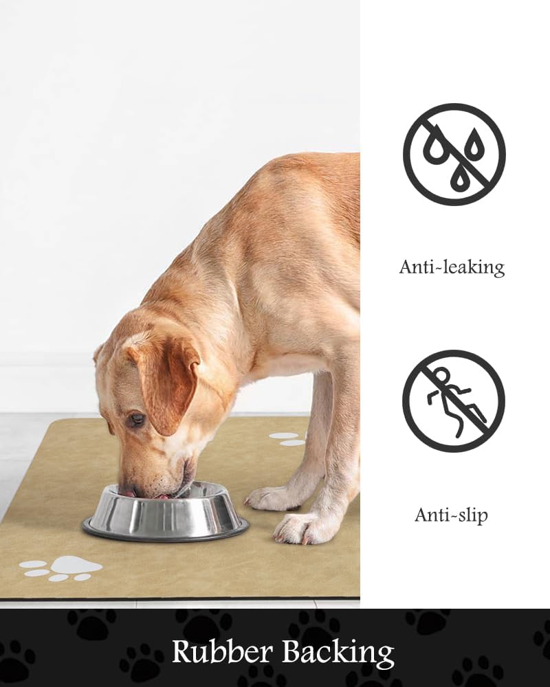 Pet Feeding Mat-Absorbent Dog Mat for Food and Water Bowl-No Stains Quick Dry Water Dispenser Mat-Dog Accessories Pet Supplies-Bowl for Messy Drinkers（Beige,12"x19"