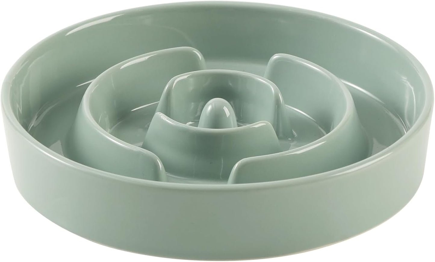 8.2inch Ceramic Slow Feeder Dog Bowl for Medium and Large Breed, Puzzle Dog Food Dish, Anti-Gulping, Pet Slow Feeder, Stop Bloat, Preventing Choking (Single Bowl-Light Green)