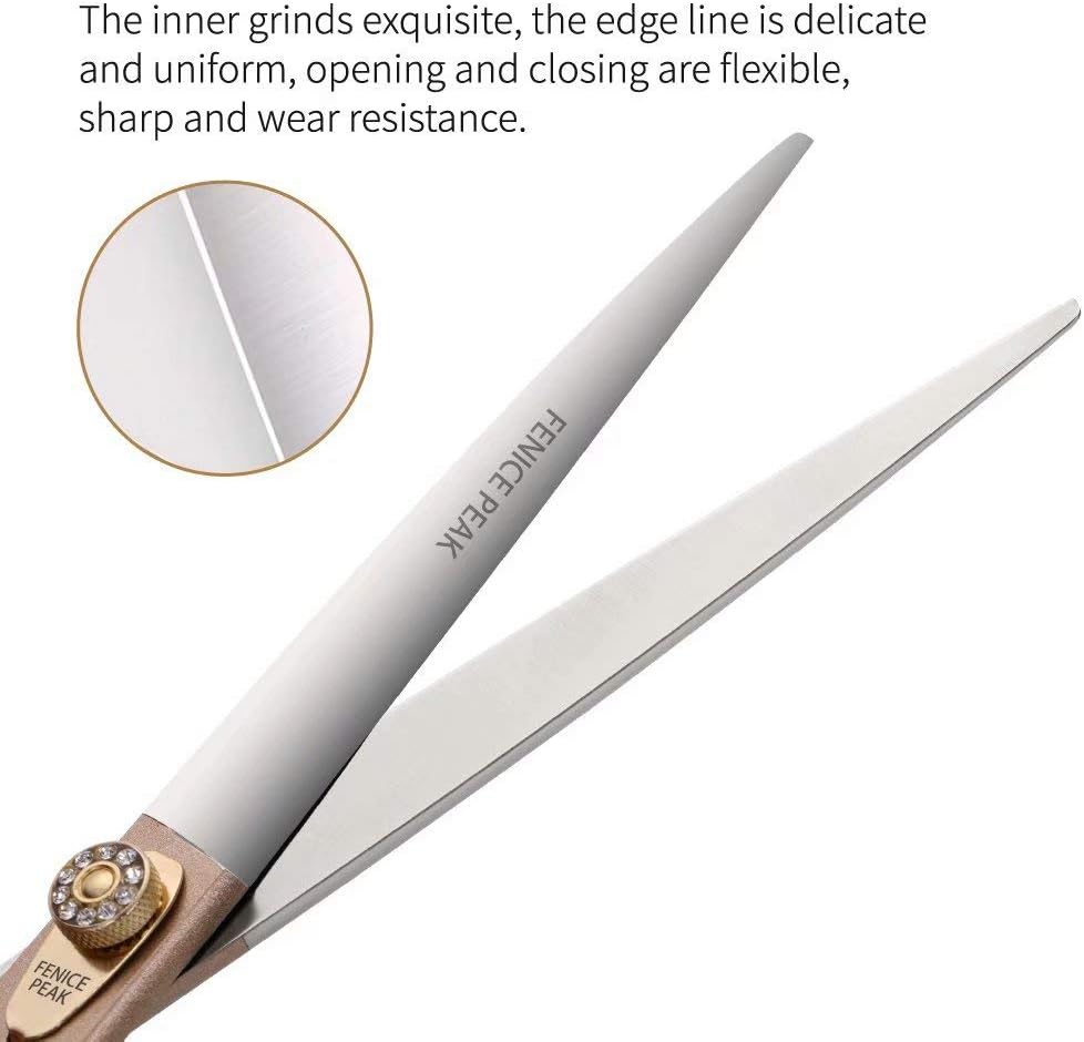 Fenice Peak 8'' Dog Straight Scissors for Grooming 440C Stainless Steel Rose Gold Professional Pet Trimming Scissors Sharp Blades Cutting for Dogs and Cats Shears