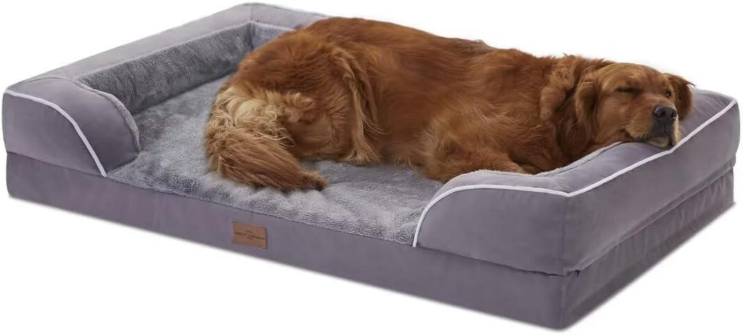 Comfort Expression Waterproof XL Dog Bed Orthopedic Foam Dogs Beds, Extra Large Dogs Bed with Bolster, Washable Dog Sofa Pet Beds with Removable Cover & Non-Slip Bottom(X-Large,Purple)
