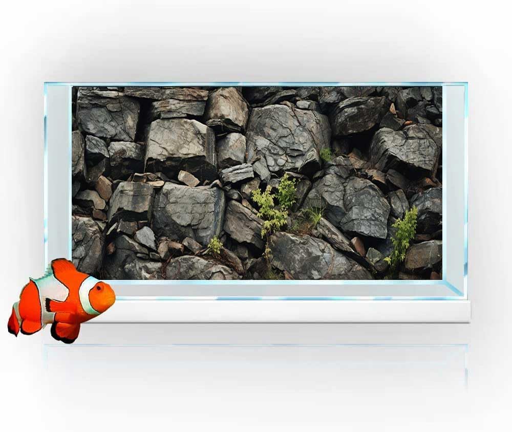 30X18IN Stone Aquarium Background, Rock Fish Tank Background, Natural Rocky Glass Terrarium Background with 8 EVA Double-Sided Tape