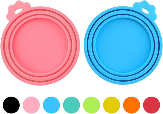 2 Pack Pet Food Cans Lids, Silicone Food Can Covers for Dog and Cat, BPA Free/Food Safe/Universal, One Fit Most Standard Size Food Can Top Pink/Blue