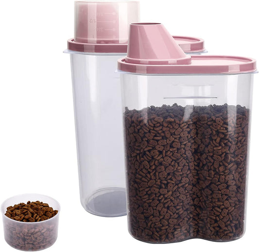 GreenJoy 2 Pack 2lb/2.5L Pet Food Storage Container with Measuring Cup, Can Covers and Bowl for Small Dog, Cat, Waterproof-BPA Free
