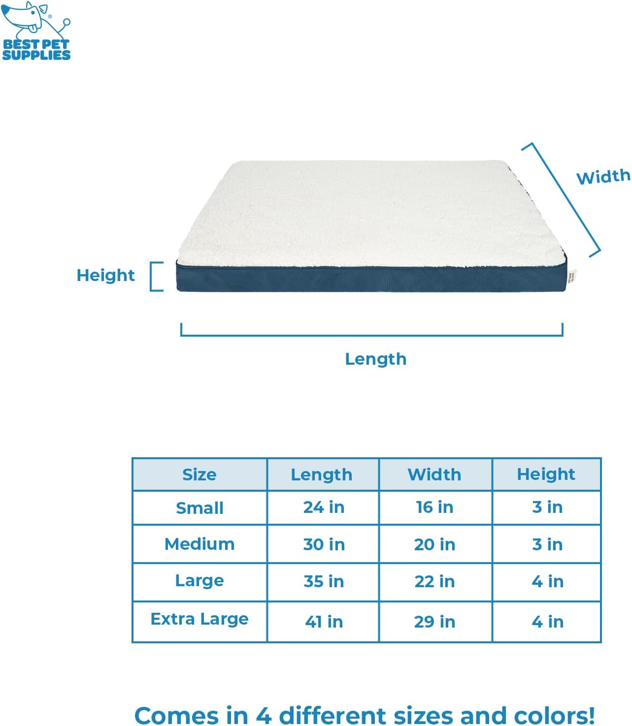 Best Pet Supplies Cute Dog Crate Mat Flat Bed with Waterproof Exterior, Thick Orthopedic Egg Foam Mattress, and Soft Sherpa Fleece Cover for Small, Medium, and Large Breeds - Blue, 30X20X3