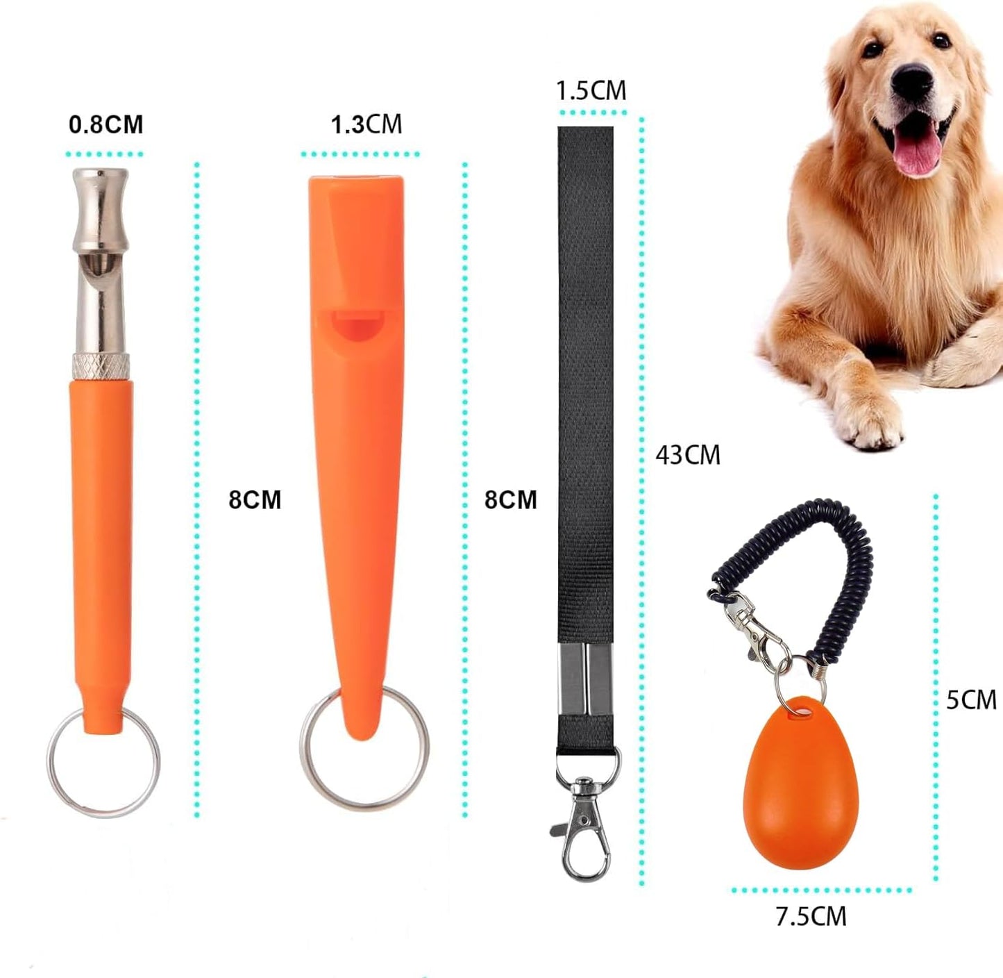 3 PCS Dog Whistles Set, Adjustable Recall Dog Training Whistle Silent Dog Whistle to Stop Barking with Lanyard,Dog Clicker(Orange)