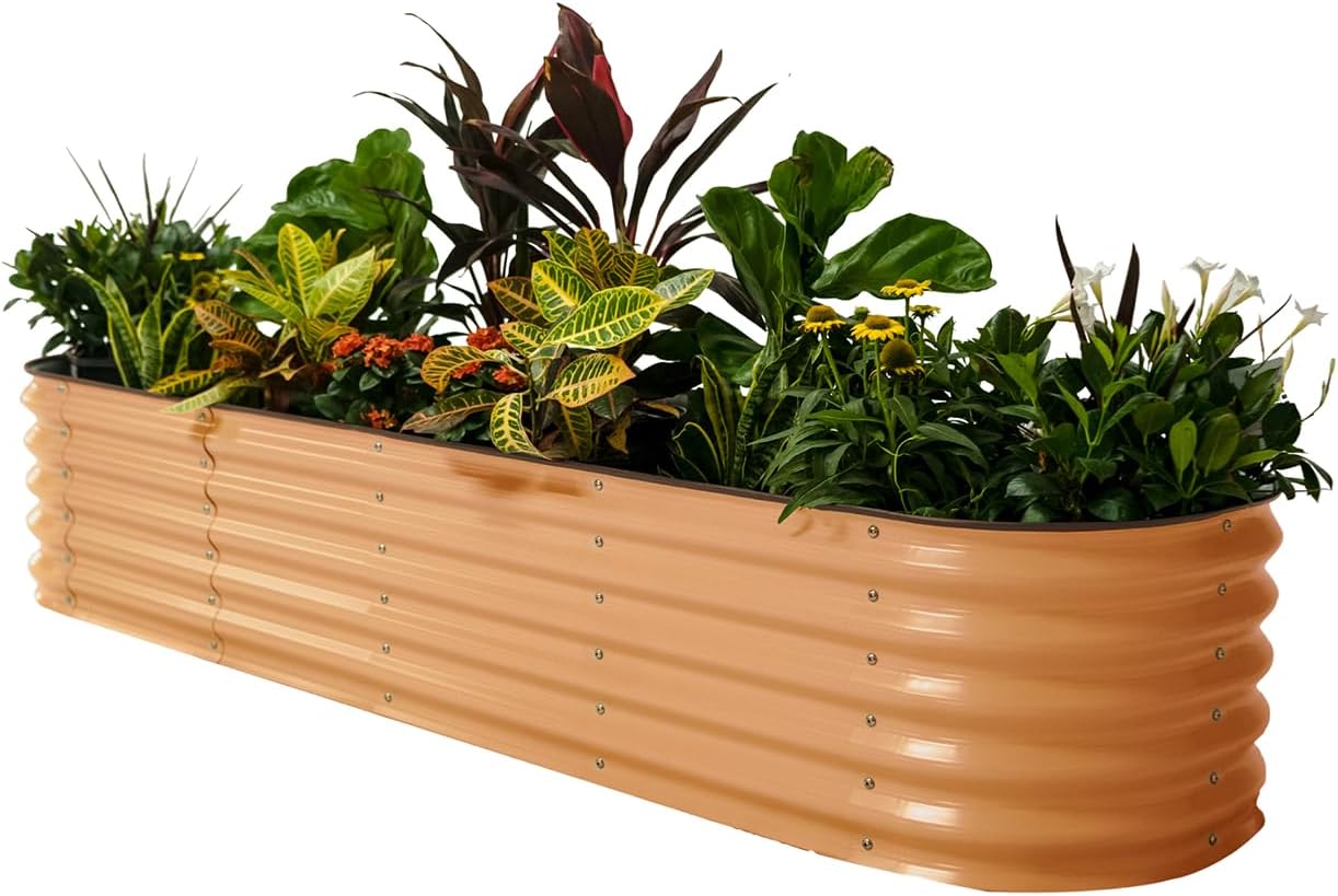 Vego garden Raised Garden Bed Kits, 17" Tall 9 in 1 8ft x 2ft Metal Raised Planter Bed Outdoor for Vegetables Flowers Ground Planter Box, Terra Cotta