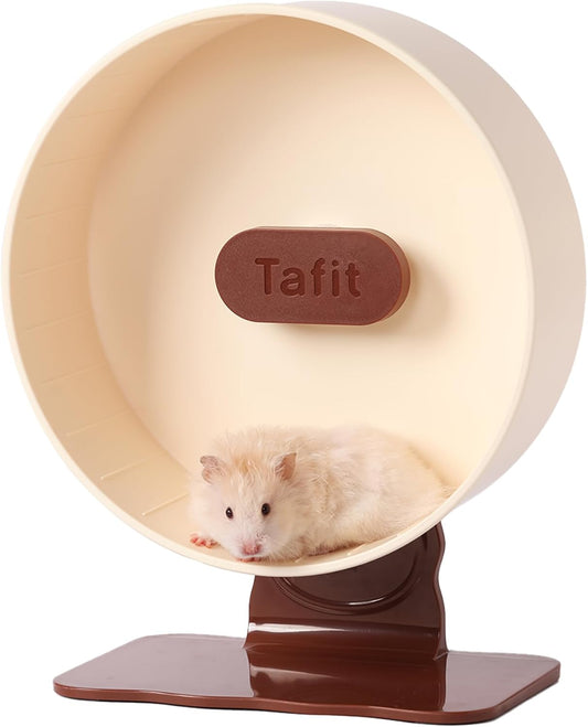 Quiet Hamster Wheel 10.2 Inch Dual-Bearings Silent Small Animals Running Exercise Wheel Height Adjustable for Syrian Hamsters, Gerbils, Rats, or Other Small Pets, Mousse White