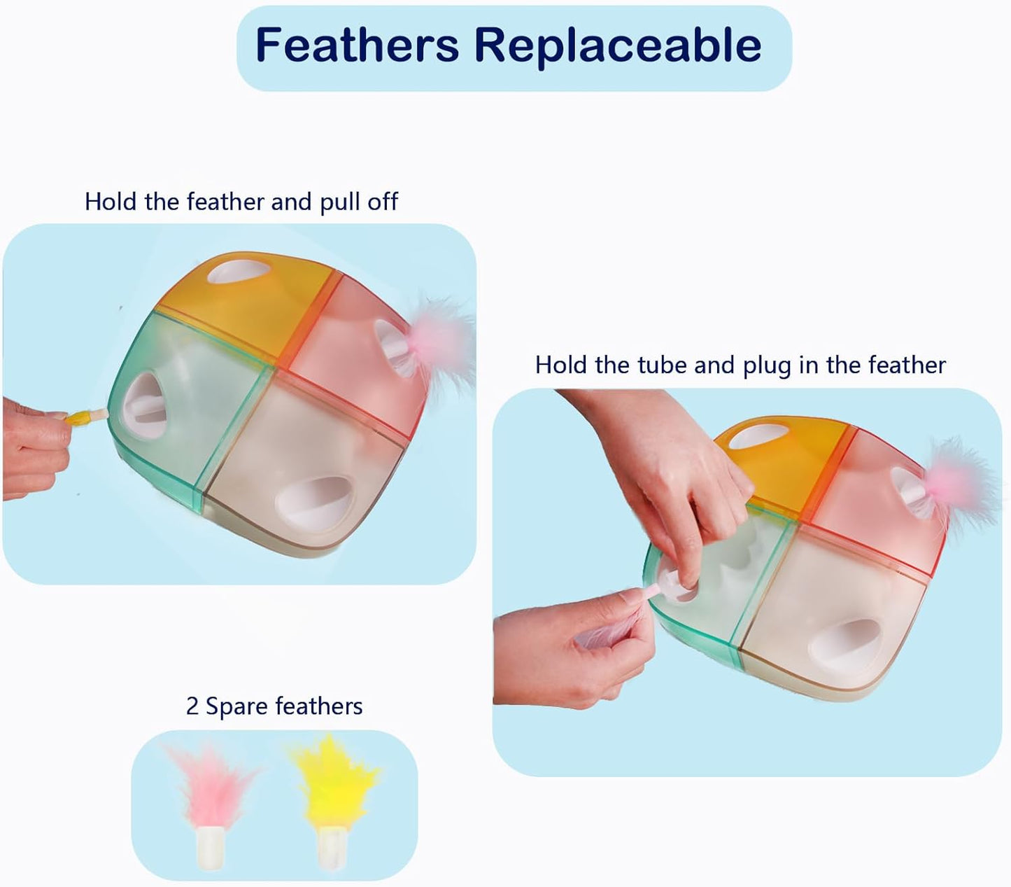 Cat Toys Interactive Automatic Whack-A-Mole/Hide and Seek Ultra Fun Smart cat Feather Toy for Indoor Cats Rechargeable 2-Feather 4-Hole stimulating Instinct of Hunting get rid of Boredom