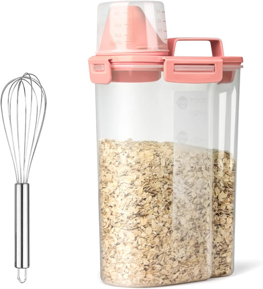 Rice Airtight Dry Food Storage Containers, BPA Free Plastic Storage Bin Dispenser with Pourable Spout, Measuring cup for Cereal, Flour and Baking Supplies, Include a Stainless Steel Whisk