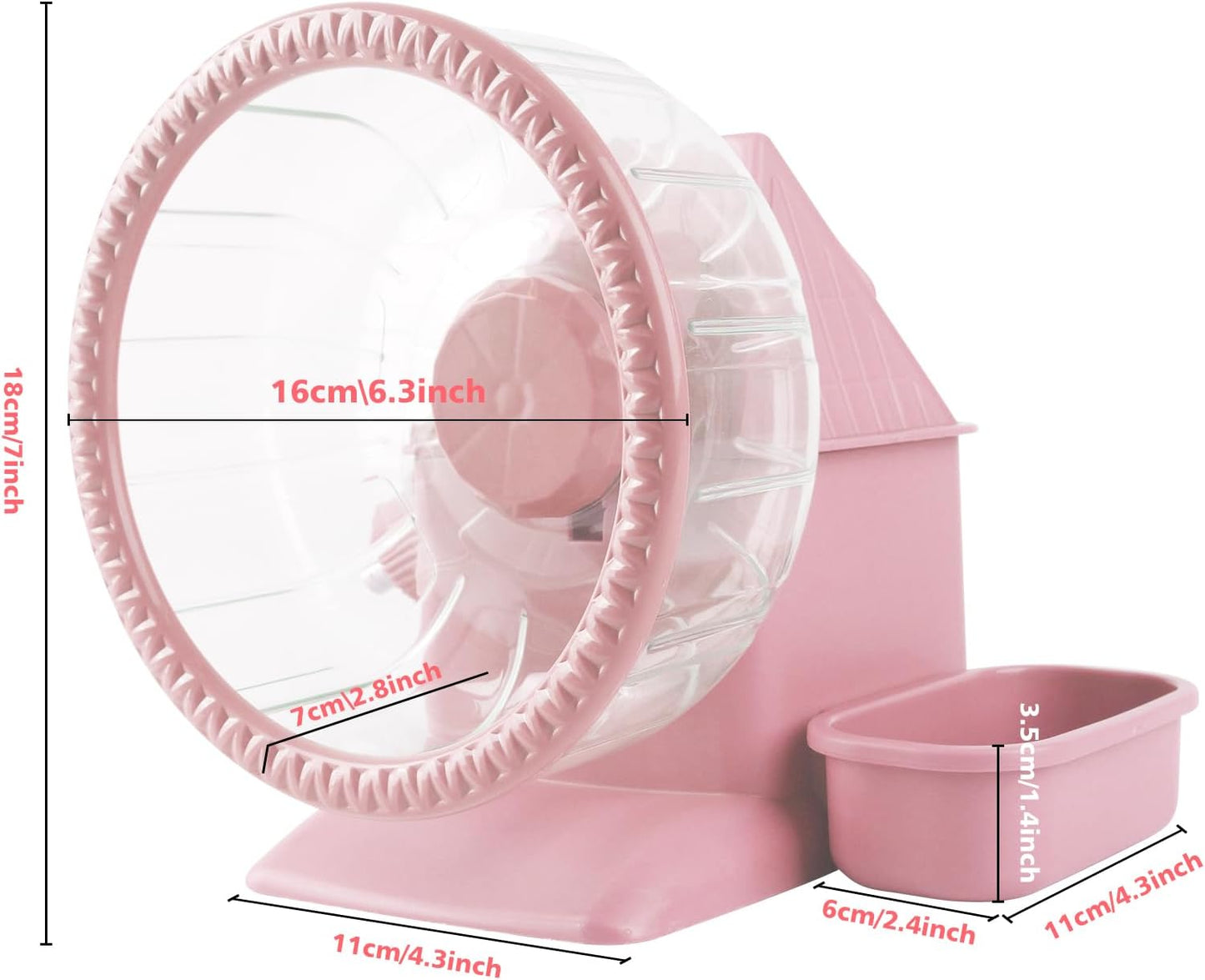 4 in 1 Silent Large Hamster Wheel Multifunctional Hamster Running Wheel Quite Running Spinner Wheel Accessories with Food Bowl Water Bottle for Hamsters Dwarf Gerbil (Pink)