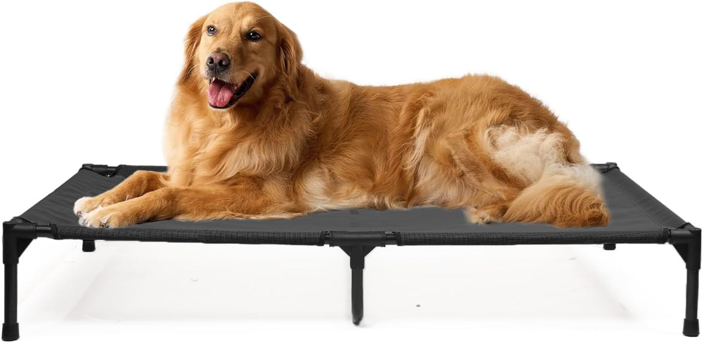 XL Elevated Dog Bed Outdoor, Cooling Raised Dogs Cot with Breathable Mesh & Anti-Slip Feet, Lifted Dog Beds with Frame, High Pet Hammock (XL, Black)
