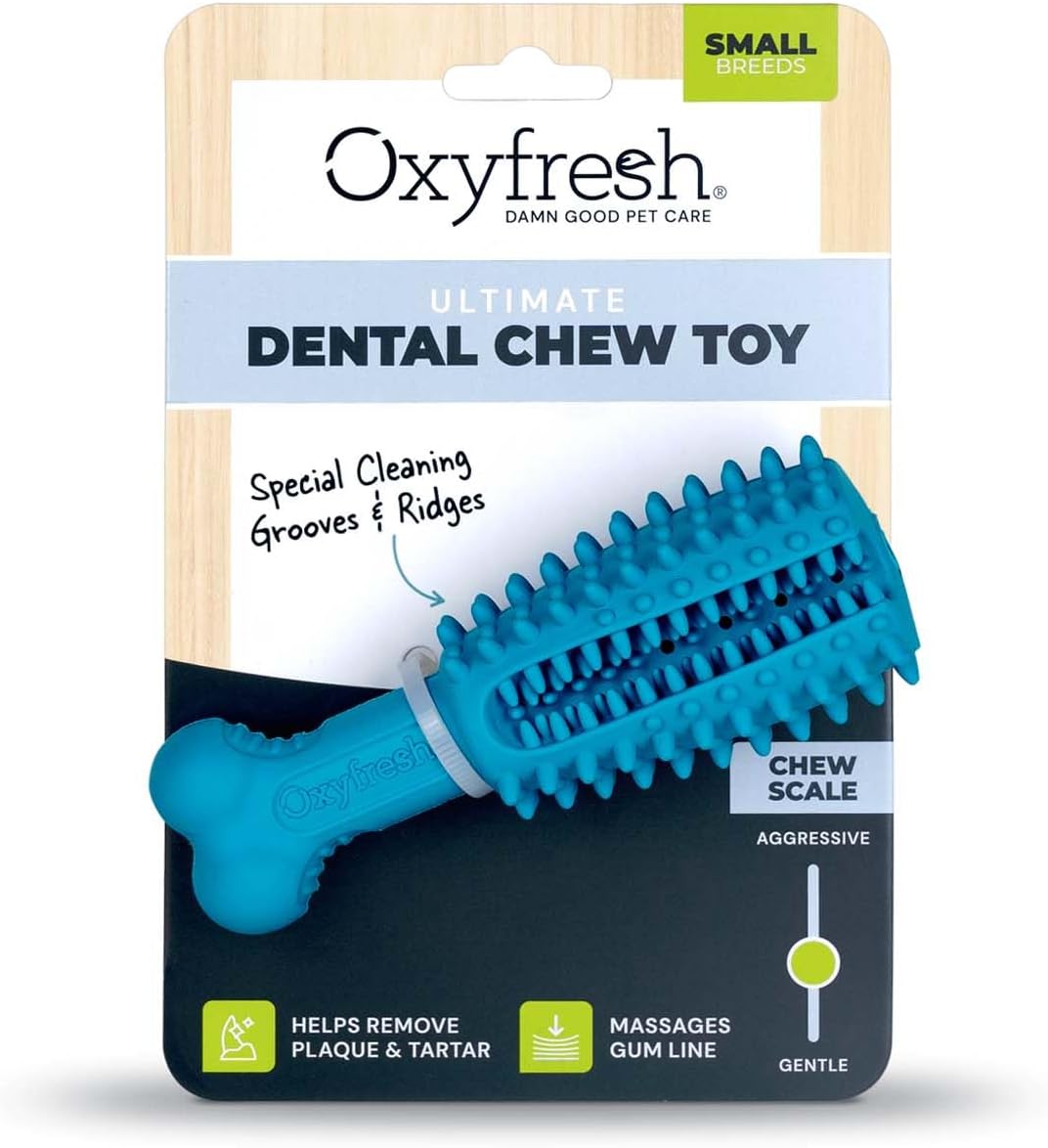 Oxyfresh Dog Dental Chew Toy - Best Durable Rubber Dog Toy & Puppy Teething Toy - Helps Remove Plaque, Cleans Teeth & Freshens Breath Without Brushing (Small)