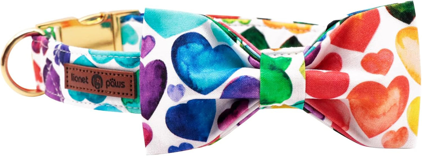 Lionet Paws Valentine's Day Dog Collar with Bowtie, Soft and Comfortable, Adjustable Collar for X-Large Dogs, Neck 16-26 inches