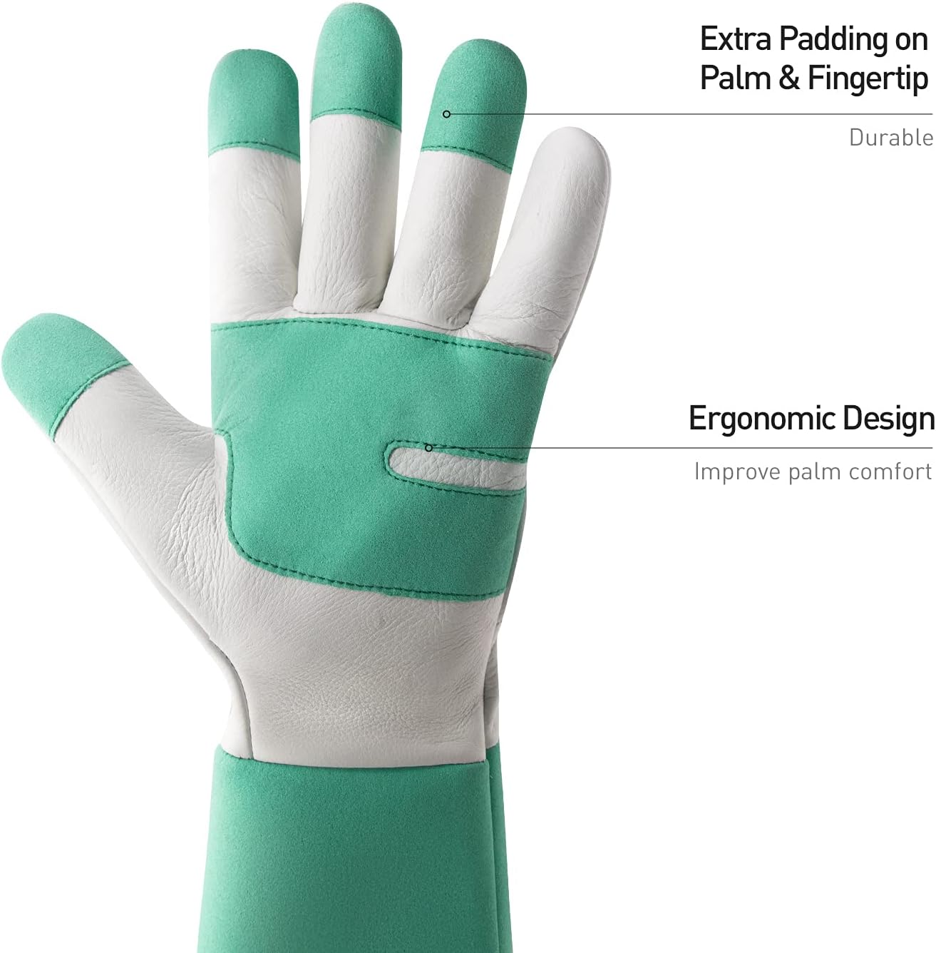 HANDLANDY Long Gardening Gloves for Men & Women, Thorn Proof Rose Pruning Gloves Leather Gauntlets Garden Glove Yard Work Glove (Medium, Green)