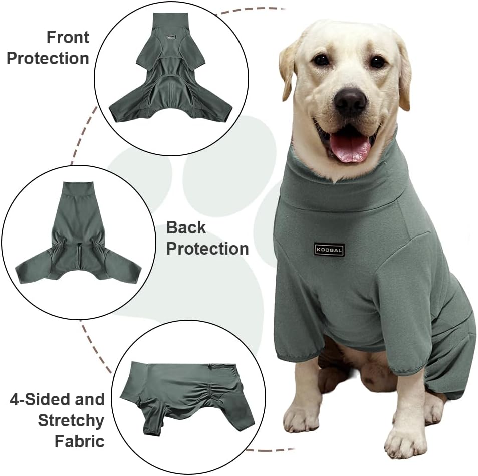 Dog Pyjamas PJS Sweater Clothes and Home Clothing Suitable for Small to Medium Breeds of Dogs, Dog Neutering Suits, Extra-Large Stretch Fabric, Four-Legged Clothes(Thickened Green, L)