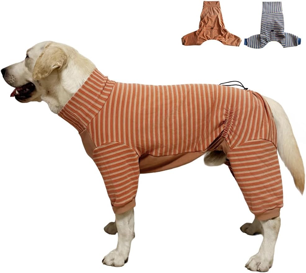 Dog Pyjamas PJS Sweater Clothes and Home Clothing Suitable for Medium to Large Breeds of Dogs, Dog Neutering Suits, Extra-Large Stretch Fabric, Four-Legged (Thickened Orange Stripes, 2XL)