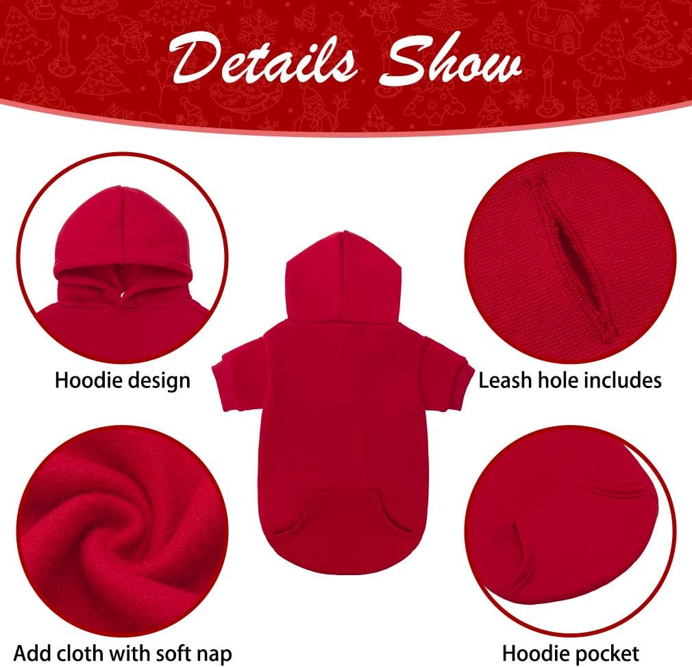 KOOLTAIL Basic Dog Hoodie - Soft and Warm Dog Hoodie Sweater with Leash Hole and Pocket, Dog Winter Coat, Cold Weather Clothes Sweatshirt for Small Medium Large Dogs Puppy Cat Boys Girls Red M
