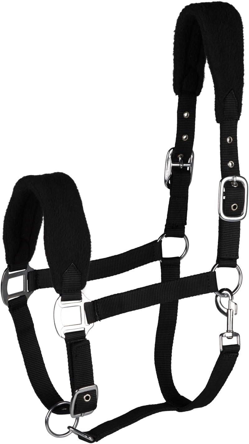 HORZE Kiel Adjustable Horse Halter with Fleece Padding - Black - Horse