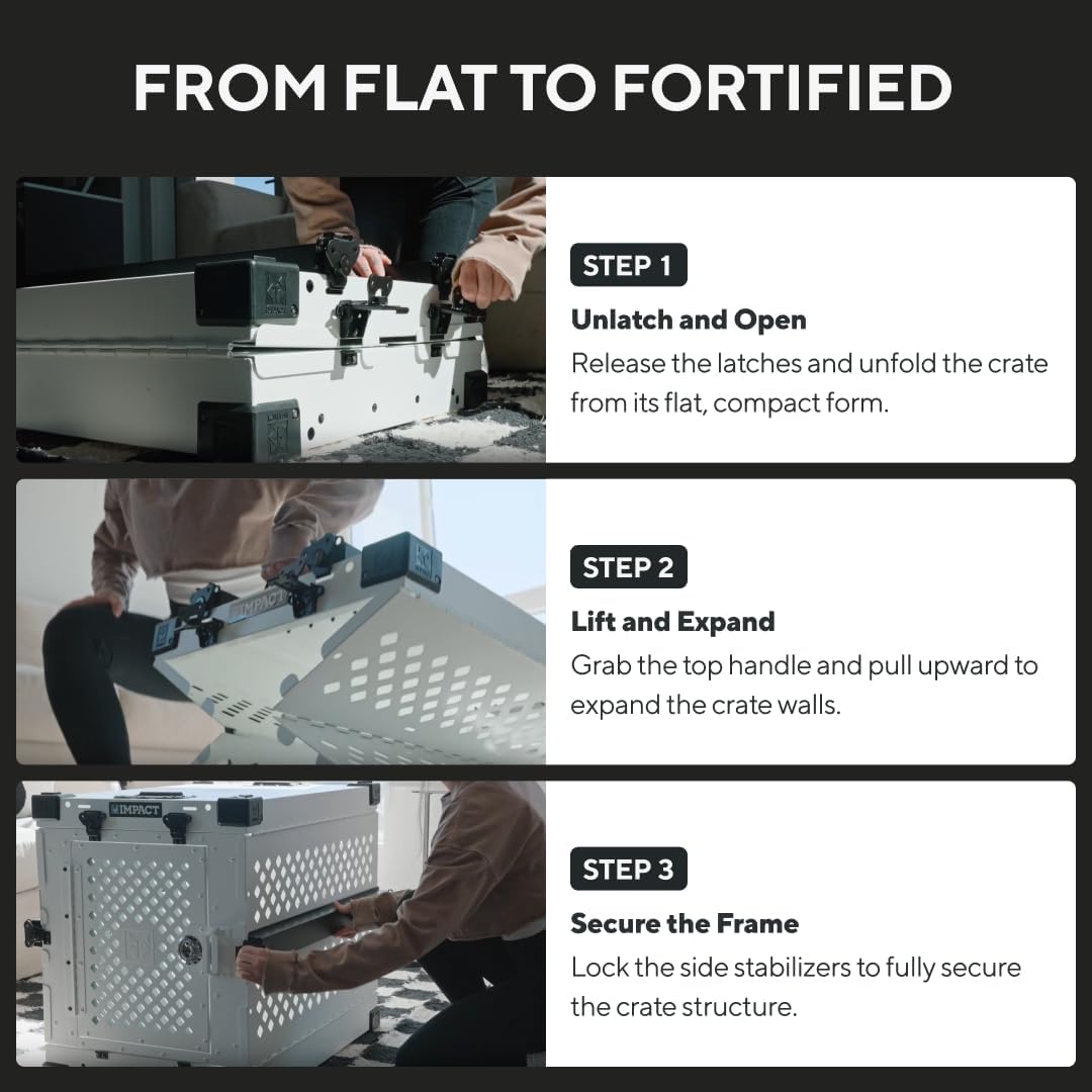 Impact Collapsible Dog Crate - Foldable Hard Crate for Medium Dogs - Heavy Duty Travel Kennel with Powder-Coated Aluminum - Quick Setup for Indoor & Outdoor (White, 30" (30.5" L x 20.5" W x 26" H))