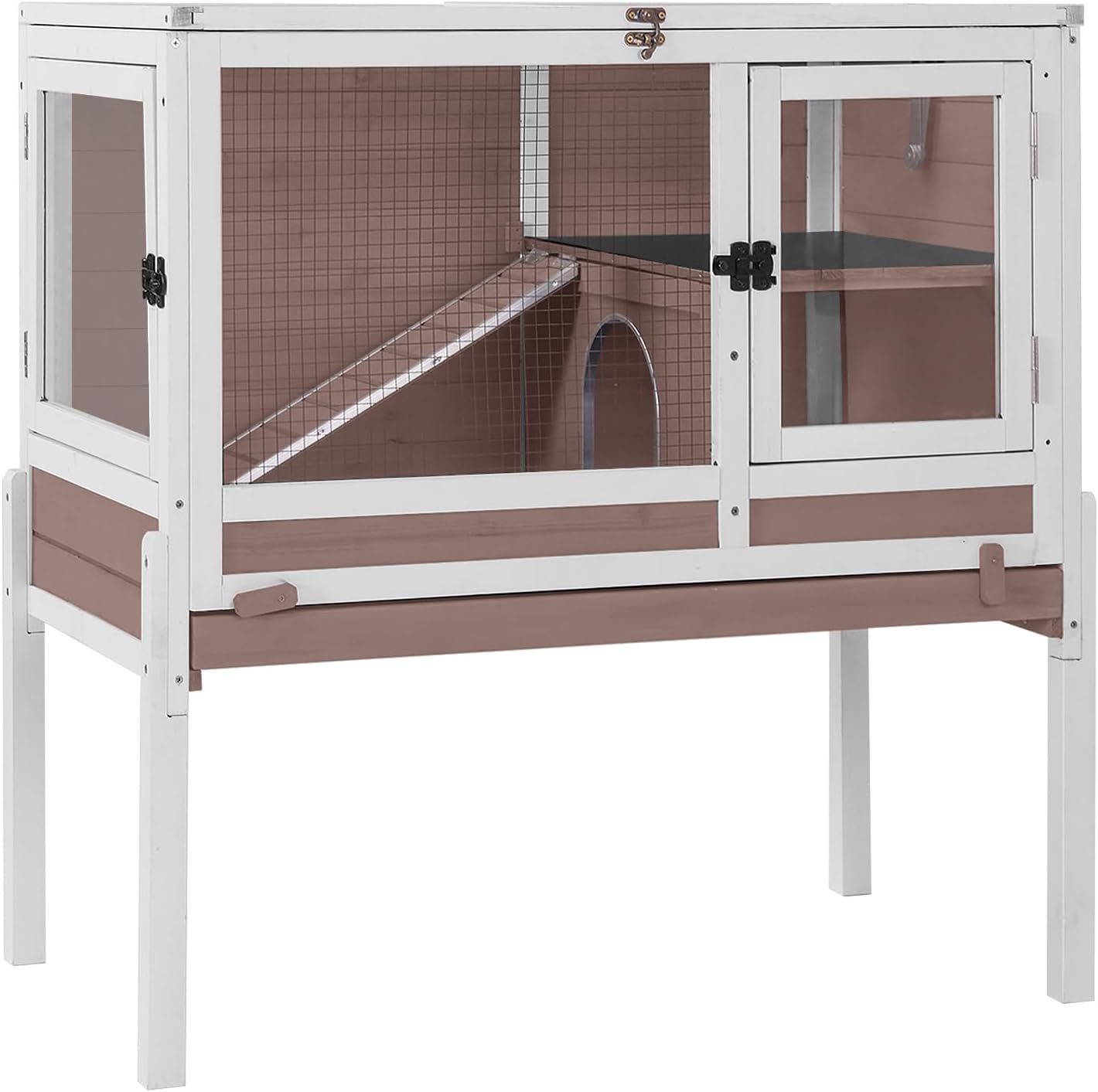 GUTINNEEN Rabbit Hutch Indoor Guinea Pig Cage Bunny House 36.6" Upgraded with Anti Chewing Edges, Cool Zinc Sheet, Leakproof PVC Layer, Wire Floor, Detachable Legs (Brown)