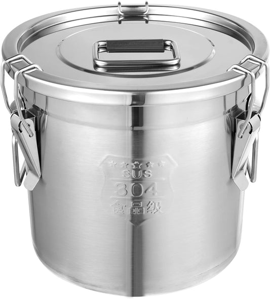 DYNAMI 304 Stainless Steel Airtight Canister for Kitchen, 3.2Gal/405oz Flour Container with Lid and Locking Clamp,10-21Lbs Metal Bucket Food Storage Container for Rice, Flour, Grain, Coffee Bean(12L)