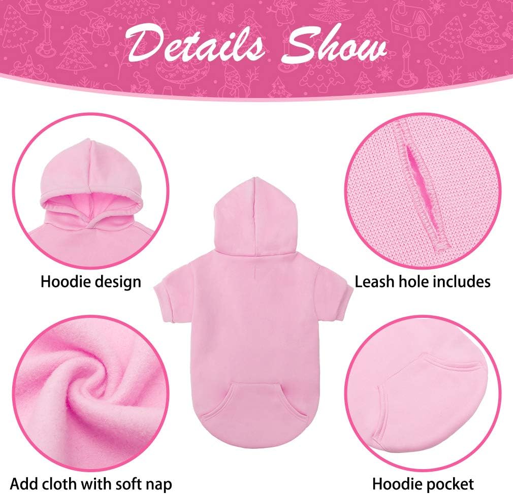 KOOLTAIL Basic Dog Hoodie - Soft and Warm Dog Hoodie Sweater with Leash Hole and Pocket, Dog Winter Coat, Cold Weather Clothes Sweatshirt for Small Medium Large Dogs Puppy Cat Boys Girls Pink S